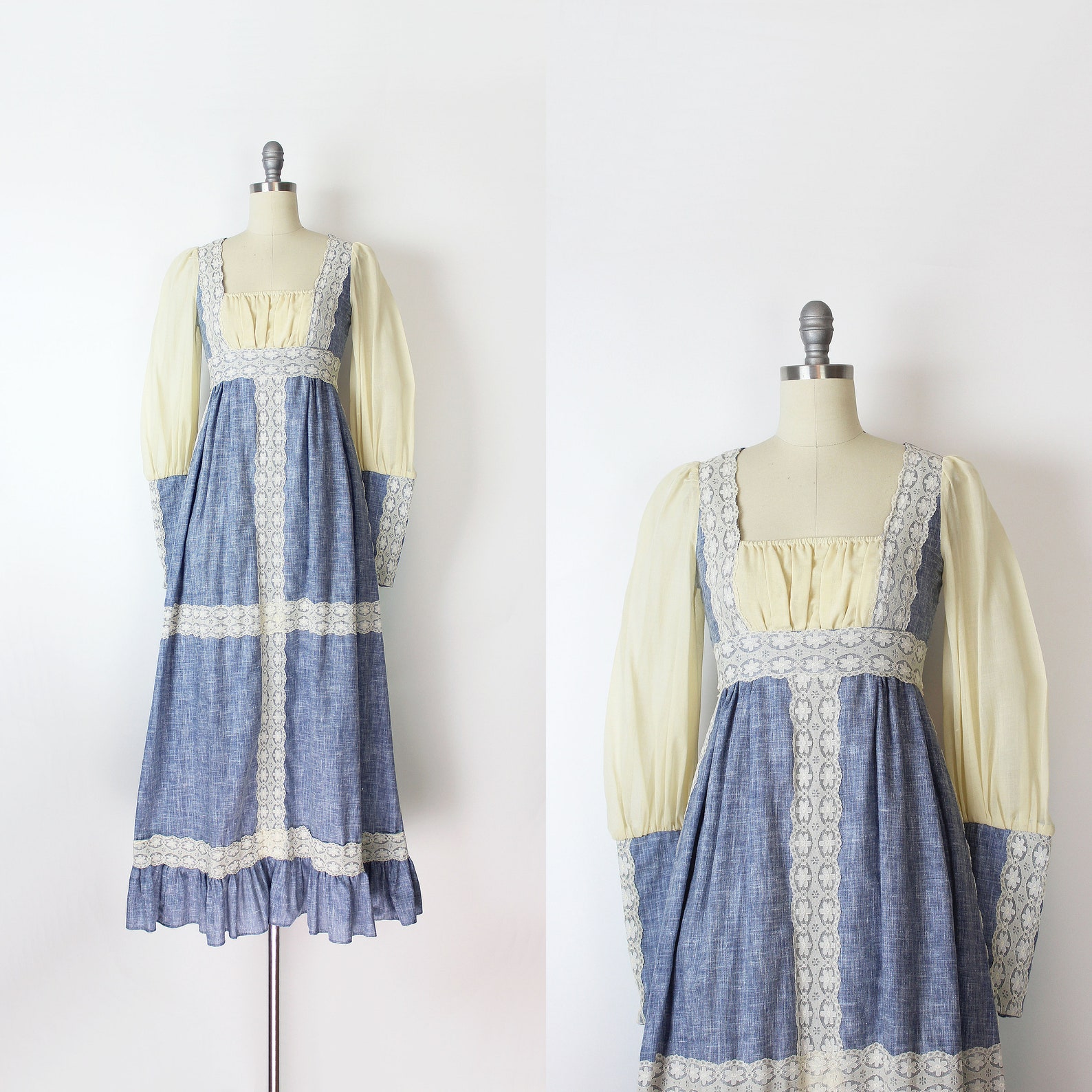 1970s Velvet Trimmed Gunne Sax Dress | XS/S
