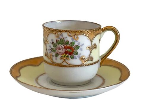 Hand painted demitasse cup and saucer