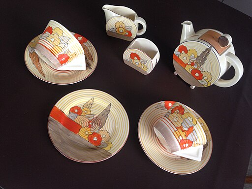 Clarice Cliff tea set in the Capri pattern