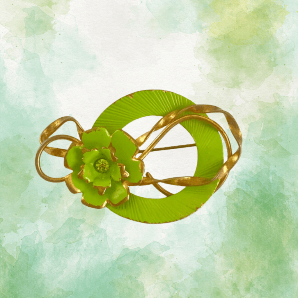 Green and Gold Circle Floral Brooch