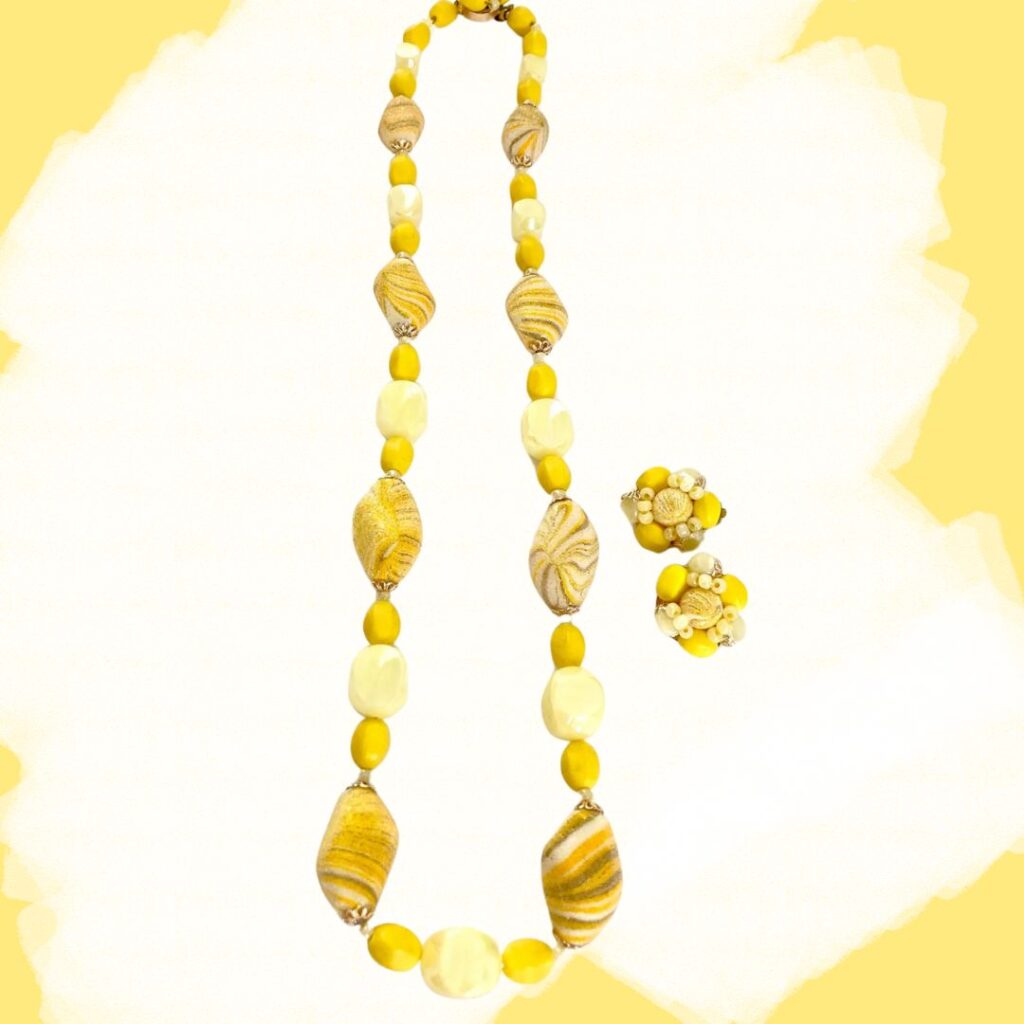 Yellow gifts - Lemon Yellow Beaded Necklace and Earrings Set