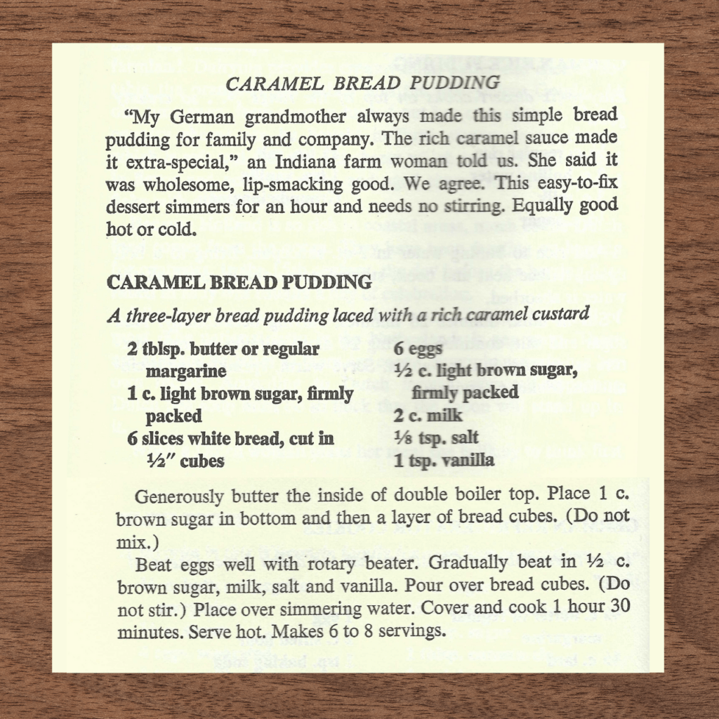 caramel bread pudding and German rice pudding recipes