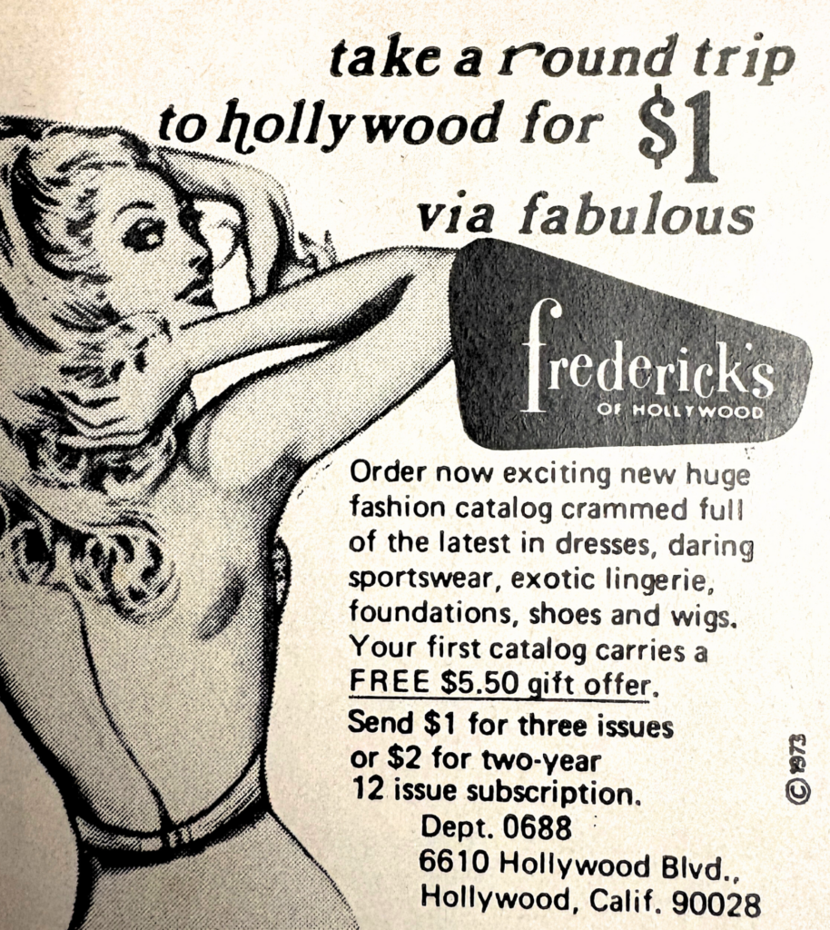 Frederick's of Hollywood catalog advertisement.