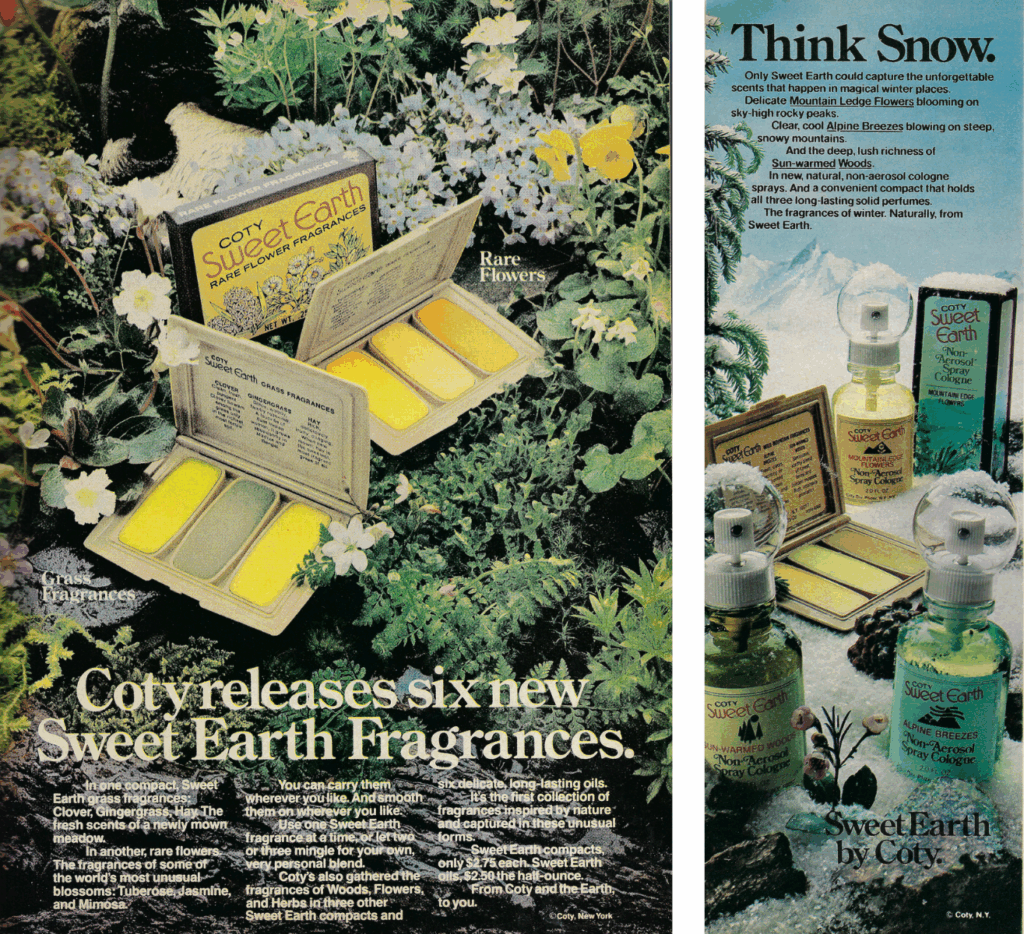 1970s perfumes Coty Sweet Earth perfumes