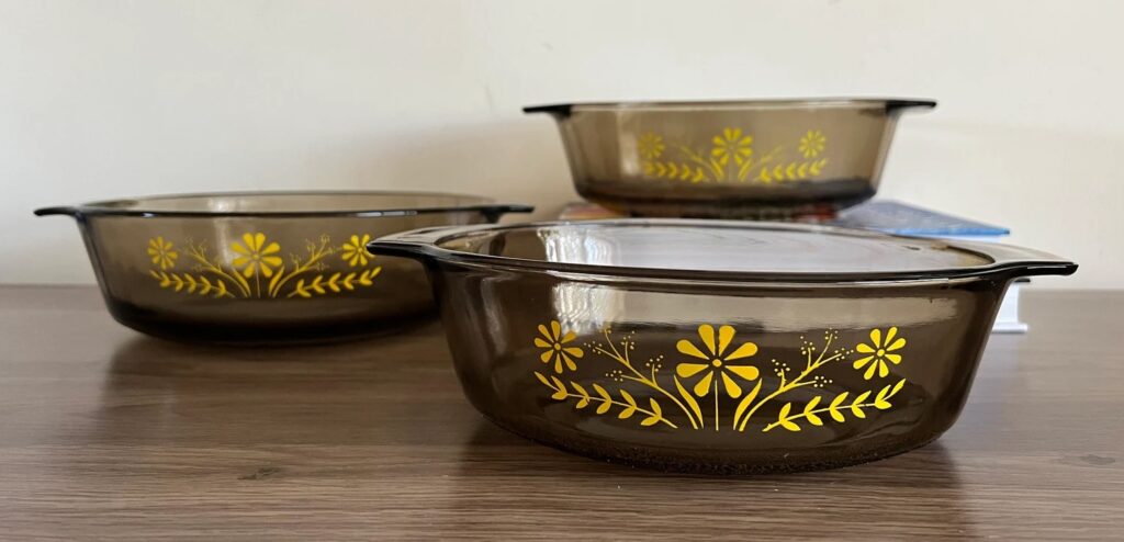 smoked glass Glasbake casserole dishes