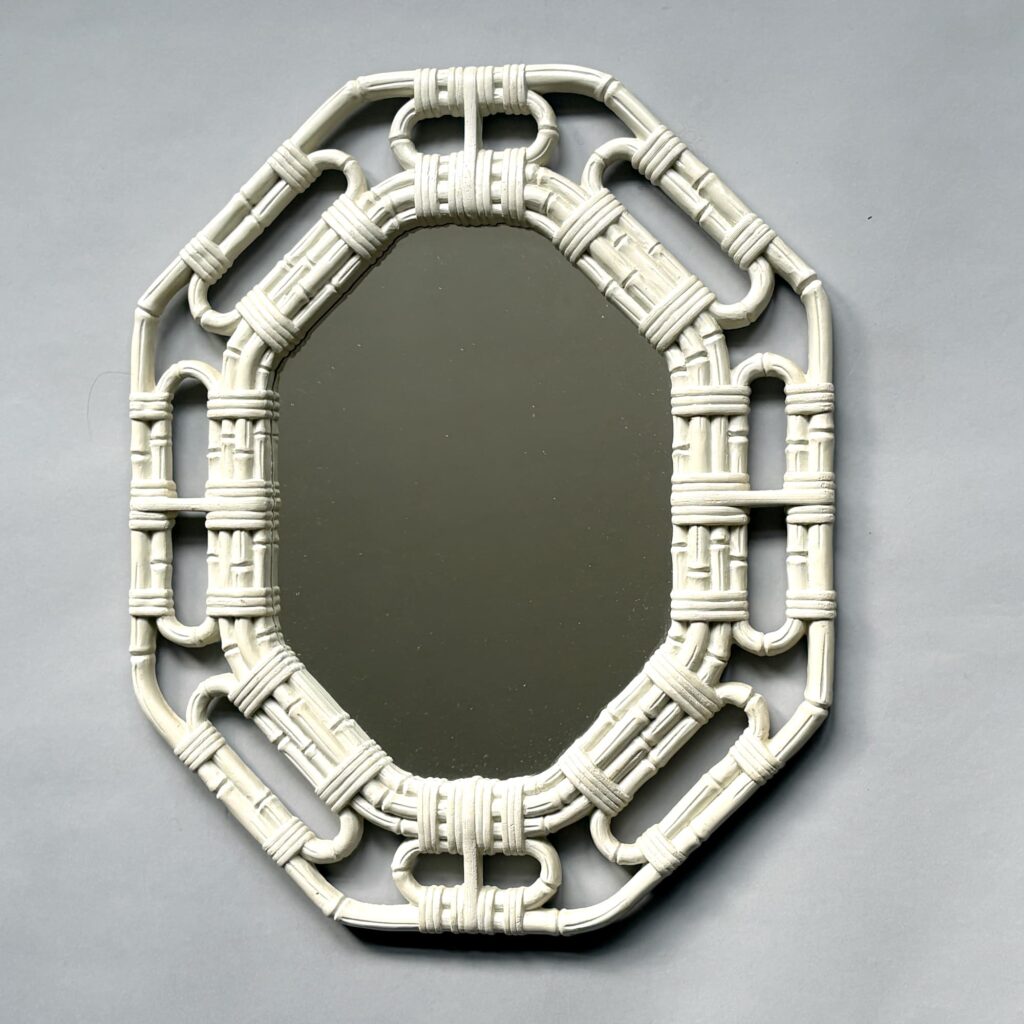 white resin faux rattan accent mirror by Homco