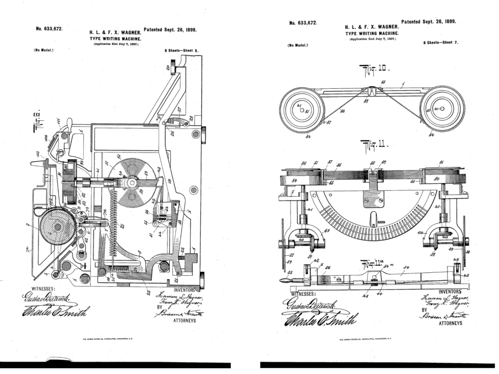 Underwood typewriter patent drawings